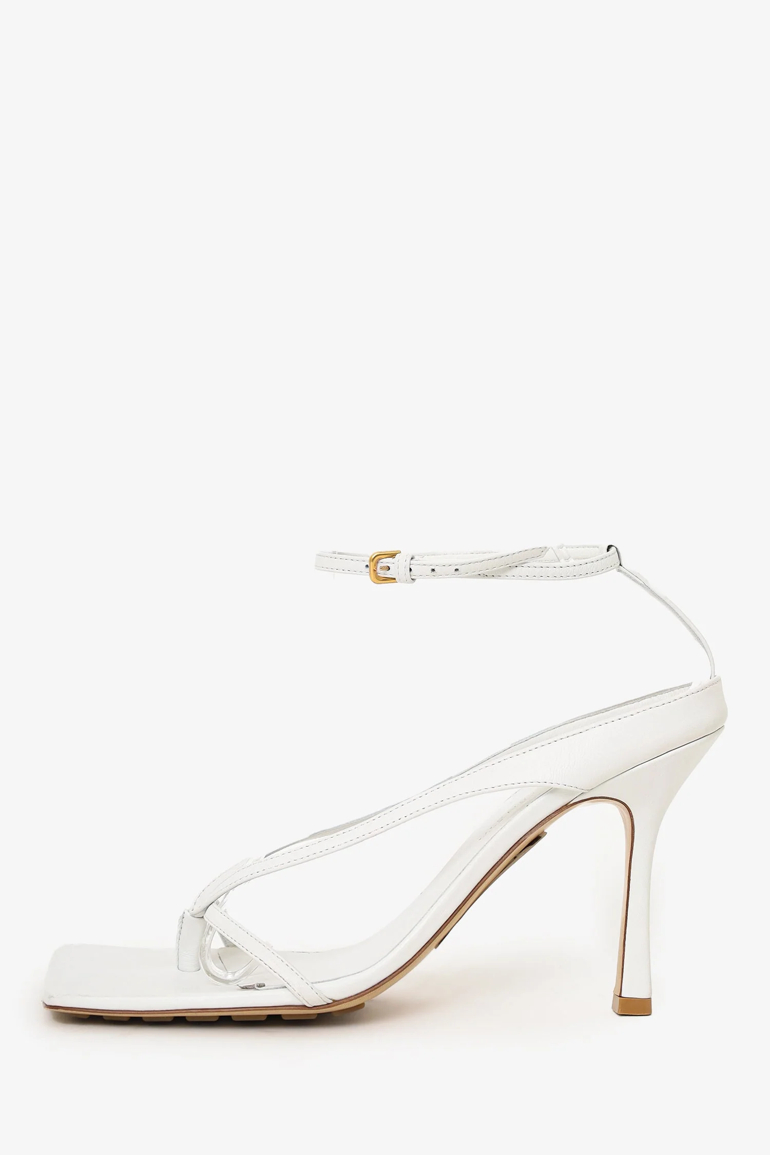 Bottega Veneta White Leather Stretch Strap Sandals Size 40 'As Is' - Image 4
