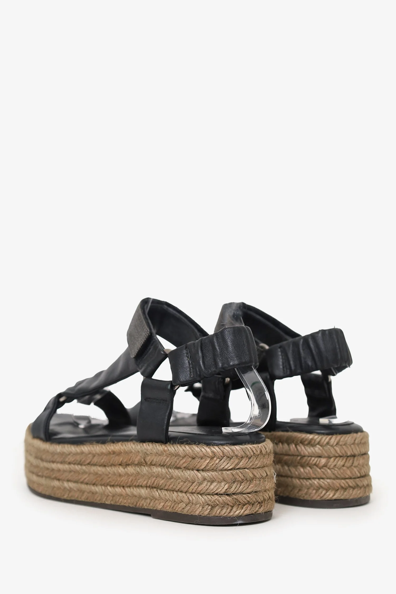 Brunello Cucinelli Black Beaded Leather Espadrille Platform Sandals Size 36 - Image 4