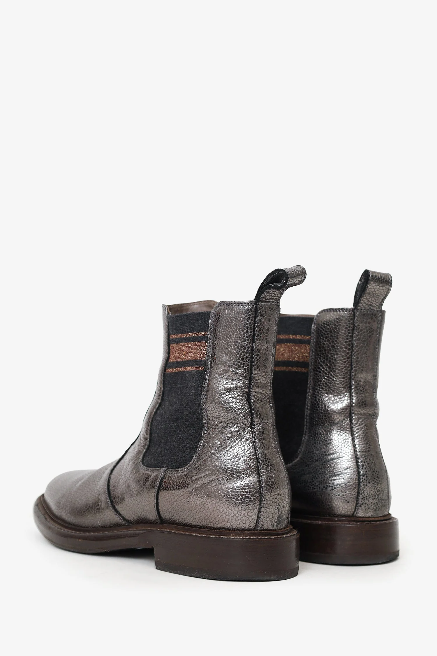 Brunello Cucinelli Silver Metallic Leather Chelsea Boots Size 39.5 - Image 4