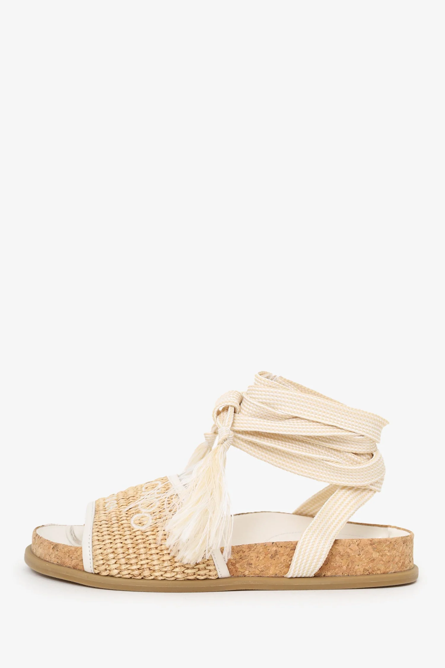 Jimmy Choo Natural Embroidered Raffia Sandals Size 35.5 - Image 5
