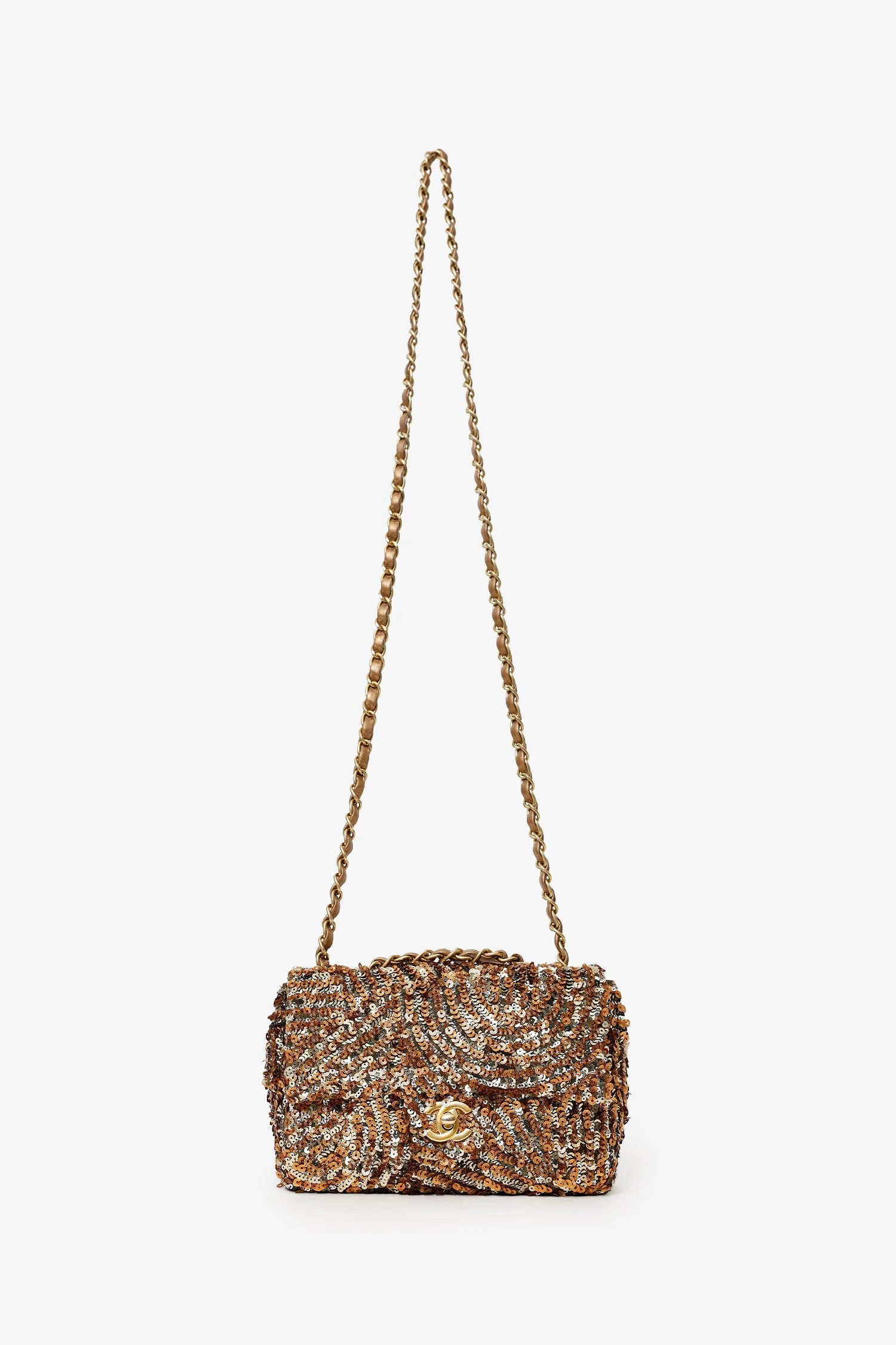 Pre-Loved Chanel™ 2019 Limited Edition Brown Sequins Mini Rectangular Single Flap - Image 6